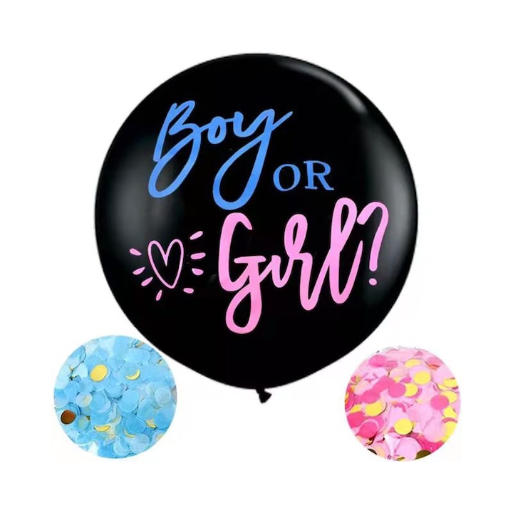 Set balon/confetti, WALALLA, Pentru gender reveal, Negru | Multicolor