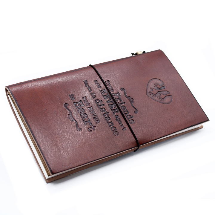 Jurnal din Piele Lucrat Manual, True Friends , Maro, 80 pagini