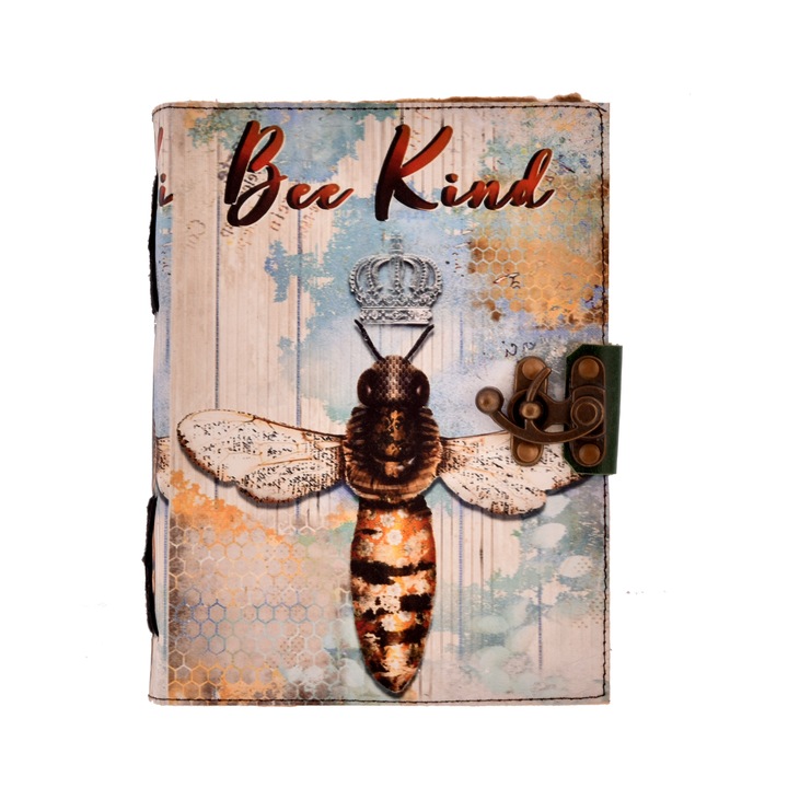 Jegyzetfüzet, Ancient Wisdom, Bőr, "Bee Kind", 18 x 13 x 5 cm, Többszínű