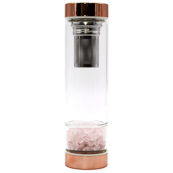 Бутилка за чай с инфузер, Стъкло, 500 мл, Прозрачна/Роза