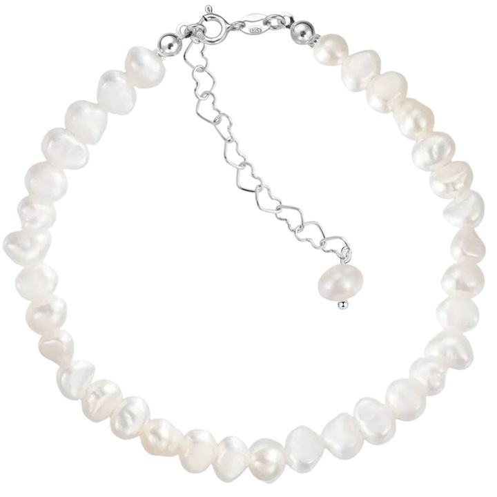 925 ezüst bokalánc természetes fehér barokk gyöngyökkel 3-4 mm, GlassIdeas, állítható méret, tiszta elegancia, gyöngygyűjtemény, ezüst fehér színű