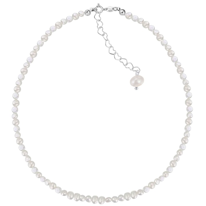 Colier de Argint 925 cu Perle Naturale Albe Baroc 3 - 4 mm, GlassIdeas, Marime Reglabila, Pure Elegance, Colectia Pearls, Culoare Alb Argintiu
