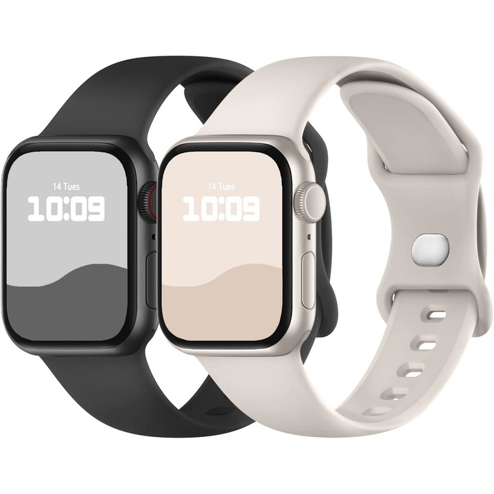 Set 2 curele smartwatch, MATCHEASY, Silicon, Compatibila cu Apple Watch 38/40/41/42 mm, Negru/Bej