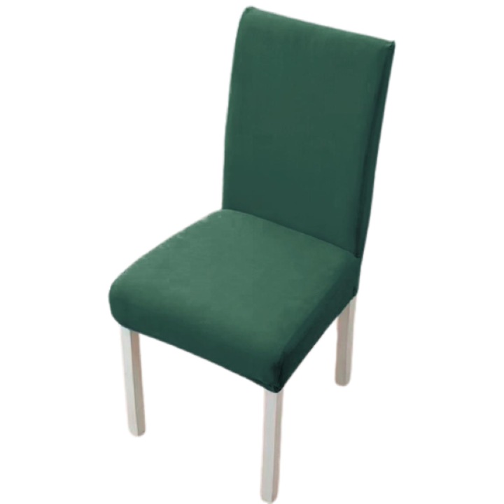 Set 6 huse pentru scaune, Uni, Poliester cu Elastan, Verde Smarald