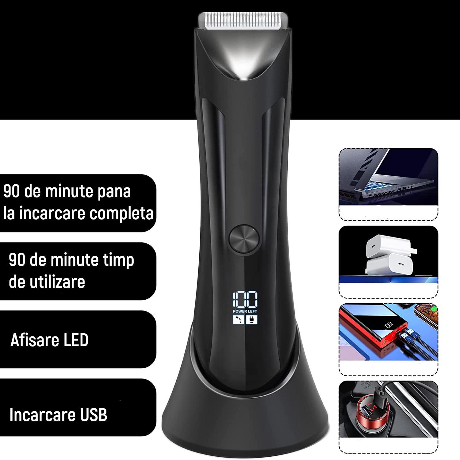 Trimmer, Vaxiuja, inghinala, barba si corp, rezistent la apa, wireless