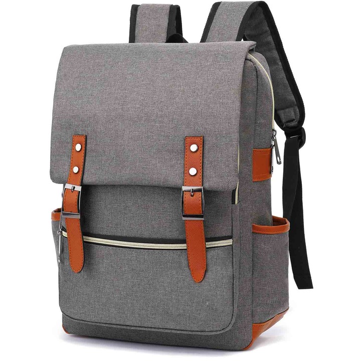 Rucsac pentru laptop, Vaxiuja, antifurt, compartimente laptop 15''/14''/13'', materiale durabile, protectie taietura, gri