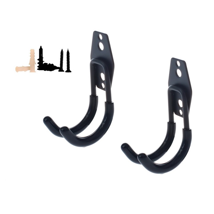 Set 2 bucati Suport cu carlig pentru garaj, TMY, HK-04C, Greutate maxima suportata 20 kg - 2 buc Negru
