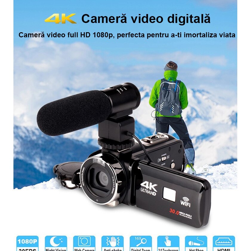 Camera Video 4K Full HD, WiFi - Ecran Tactil 3.0 inch, Night