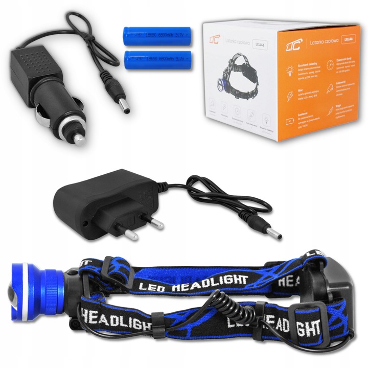 Комплект LED фенер/Зарядно/Зарядно за кола/2 батерии, LTC, Алуминий/Пластмаса