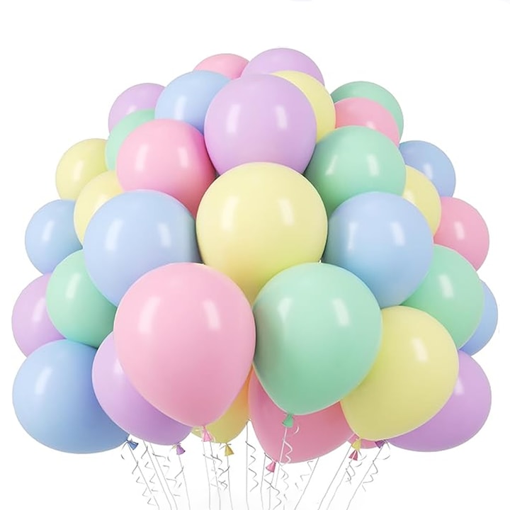 Комплект от 100 балона Teno®, за партита/годишнини/събития, един размер, латекс, многоцветен пастел