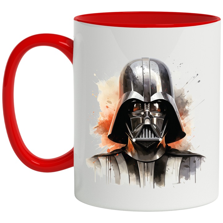 Cana Cu Darth Vader, SF, Star Wars, Costum, Anakin Skywalker, Multicolor 330 ml, Ceramica cu Maner Rosu