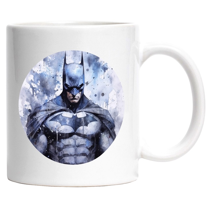 Cana Cu Batman, DC, Supereroi, Cerc, Costum, Justitiar, Multicolor 330 ml, Ceramica cu Maner Alb