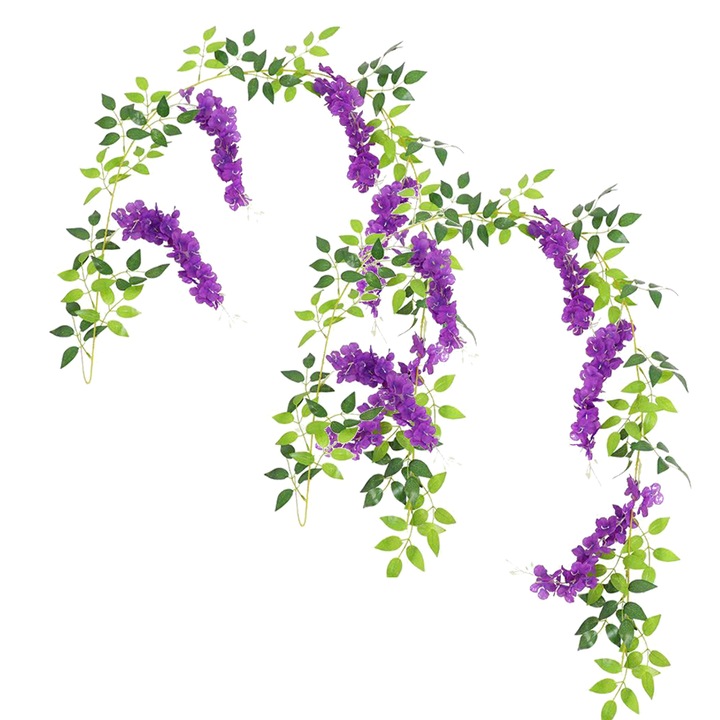 Комплект от 2 изкуствени растения, Ronyes®, пластмаса, 200 см, лилаво