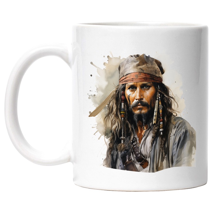 Bögre Jack Sparrow-val, Karib-tenger kalózai, Kalóz, Sál, Szakáll, Filmek, Többszínű 330 ml, Kerámia fehér fogantyúval