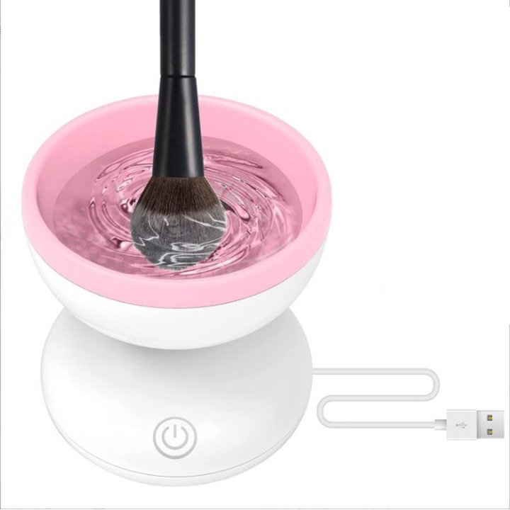 Dispozitiv automat pentru curatarea pensulelor de machiaj, pentru toate tipurile de pensule, incarcare USB, Alb, Husa pentru pensule din silicon