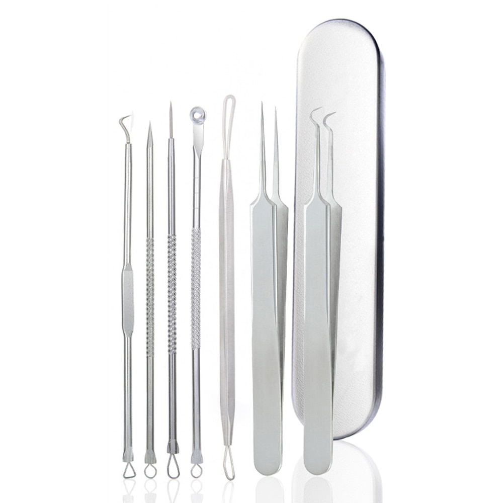 Set de instrumente pentru extragerea punctelor negre, QttvbTna, inox, cu cutie, pentru calatorie