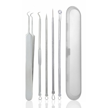 Set de 5 instrumente pentru extragerea punctelor negre QttvbTna, inox, argintiu Set de 5 instrumente pentru extragerea punctelor negre QttvbTna, inox, argintiu