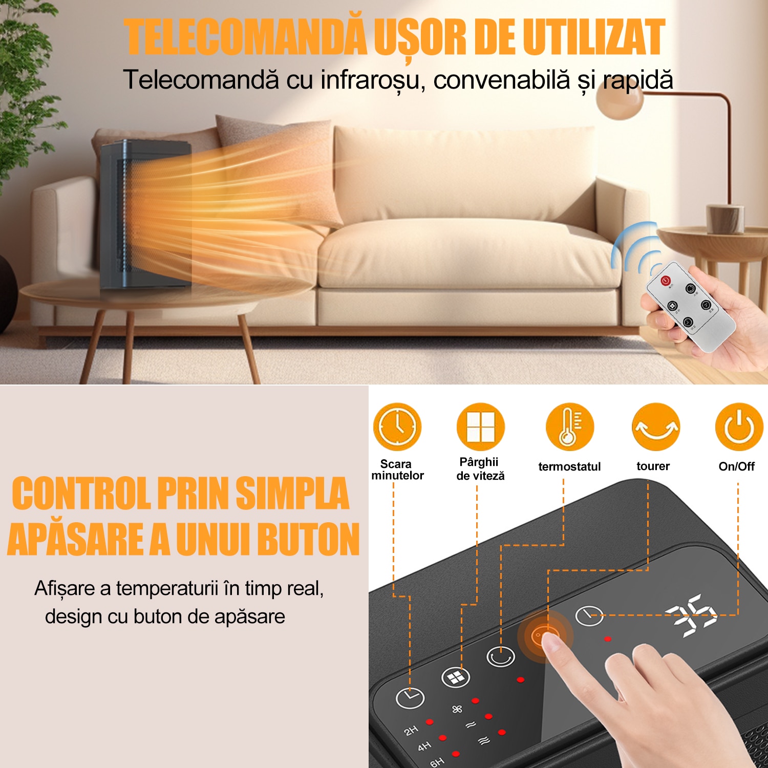 Radiator Calorifer XinXu, Vant rece/vant fierbinte, Portabila 1500W ...