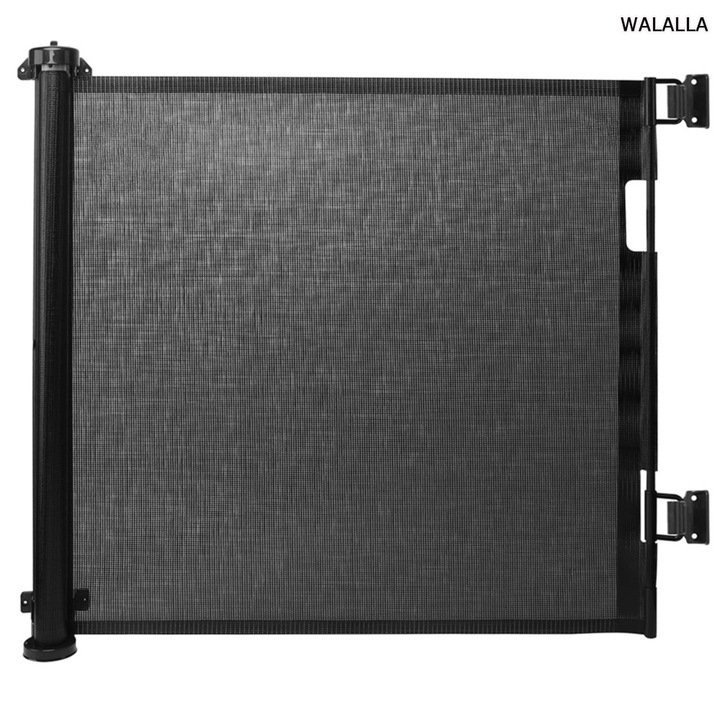 Poarta de siguranta retractabila pentru bebelusi, foarte lata 150x86cm, retractabila, usor de rulat, cu poarta pentru caini, pentru usi, scari, holuri, balustrade interior exterior, WALALLA, negru
