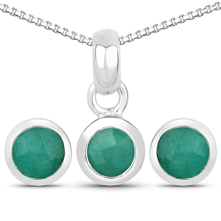 Set cercei si pandantiv, Silvance, Argint 925, rodiu smarald, forma rotunda, 5.00 mm