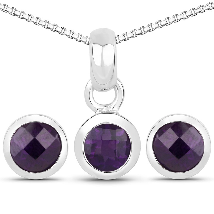 Set cercei si pandantiv, Silvance, Argint 925, Ametist