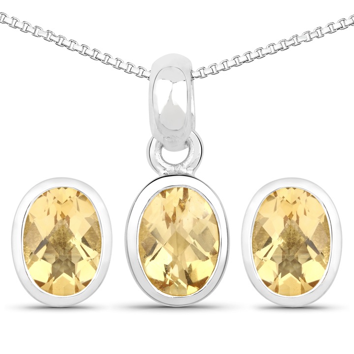 Set cercei si pandantiv, Silvance, Argint 925, Citrin