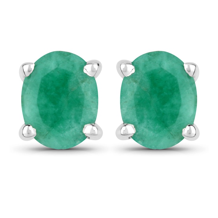Cercei, Silvance, Argint 925, rodiu smarald, forma ovala, 4x5mm