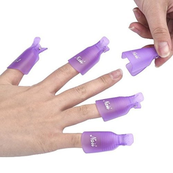Set clips pentru indepartarea lacului de unghii din acril, lila, produse nail art