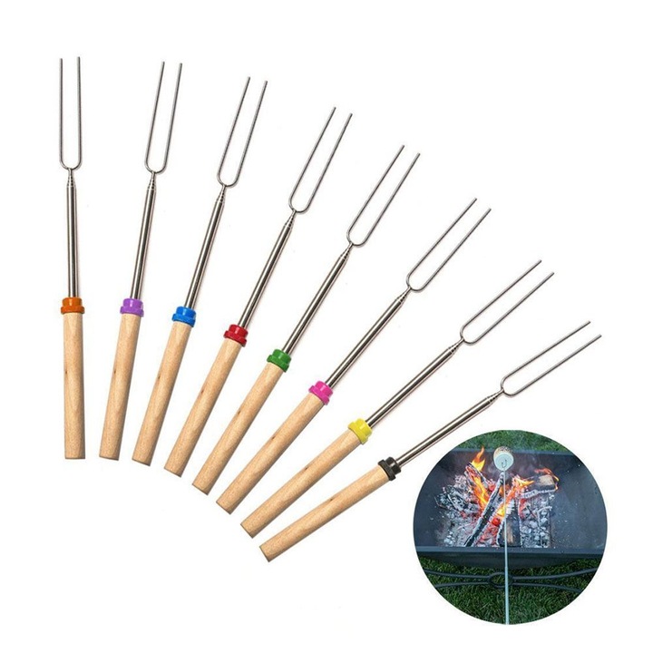 Frigarui extensibile pentru gratar, furci extra lungi pentru gratar, design telescopic pentru gatit usor la foc de tabara si la gratar