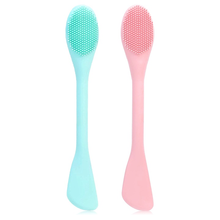 2 db maszkkefe készlet, QttvbTna, szilikon, 17,2 cm, rózsaszín/kék