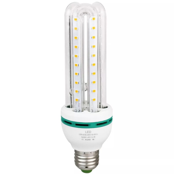 Set 5 becuri LED Efficient Led, E27, 16W, 4 tuburi, lumina alba rece, fasung normal