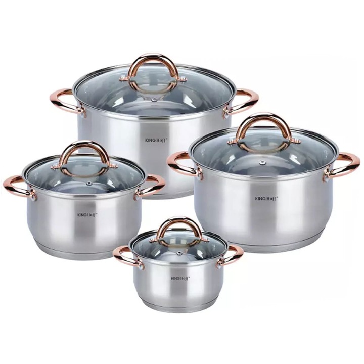 Комплект стоманени тенджери Kinghoff, 8 елемента. Kh-1763, Розово злато