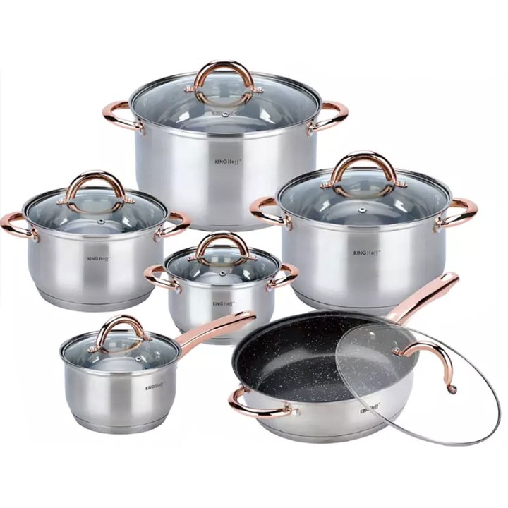 Set de oale din otel Kinghoff, 12 elemente, Kh-1766, Rosegold