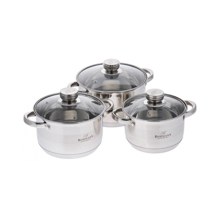Set oale inox, 6 piese, Bohmann BH0926, Capacitate 2.1L, 2.9L, 3.9L