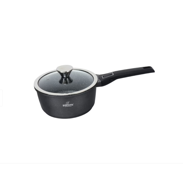 Тенджера Bohmann с подвижна дръжка, 2,5 литра, лят алуминий, 20x9,5 см, незалепващ мрамор, индукция