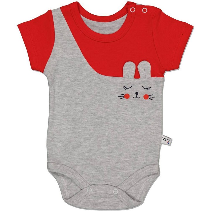 Body fete, VEO, cu urechi de iepuras, Bumbac, Rosu, Rosu