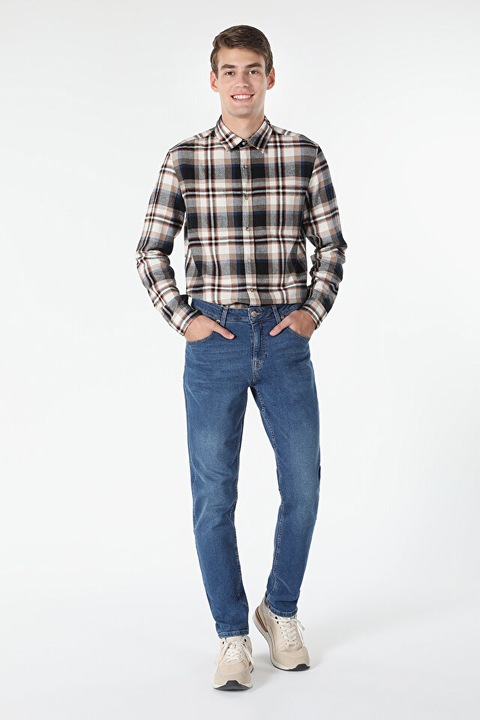 COLIN'S, Kockás ing zsebbel a mellrészén, Bézs