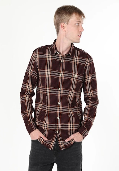 Camasa Cu Maneca Lunga De Barbati Bordo Regular Fit, Visiniu