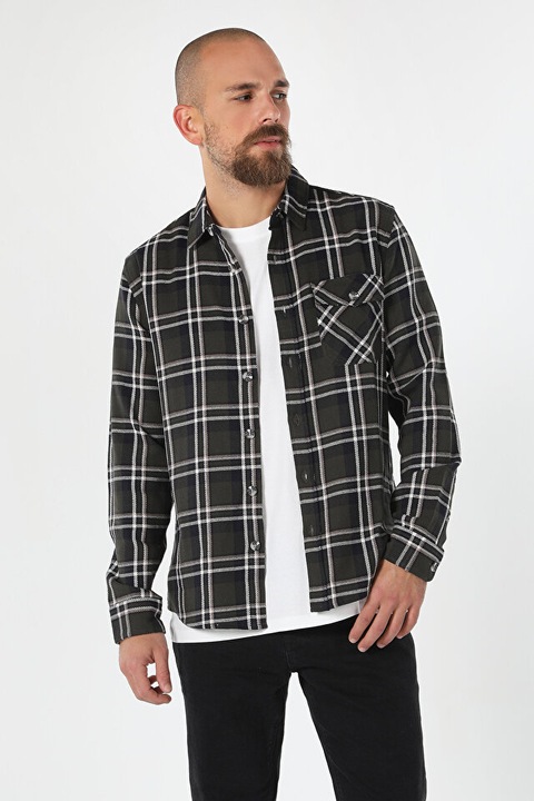 Ferfi hosszu ujju ing, khaki szinu, karcsusitott szabasu Cl1061367, Zöld