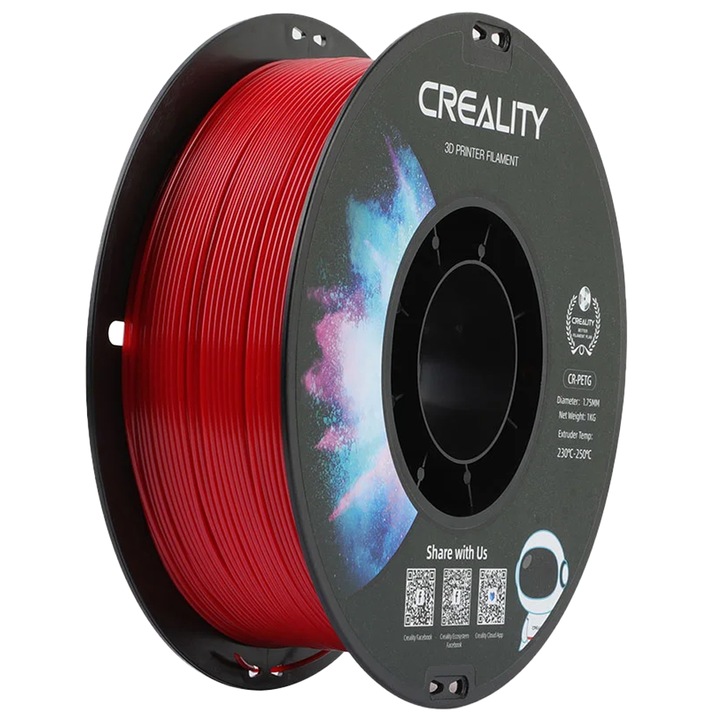 Filament Creality-PETG Rosu, Seria CR, 1,75mm, 230C-250C
