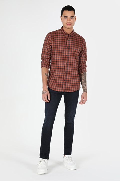 Férfi barna karcsúsított ing, Barna