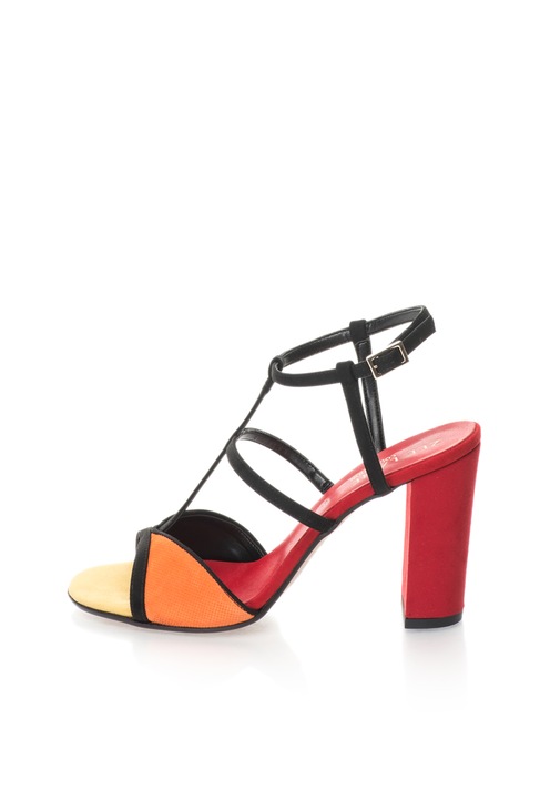 Zee Lane Collection Sandale oranj si rosu de piele intoarsa cu barete multiple 40
