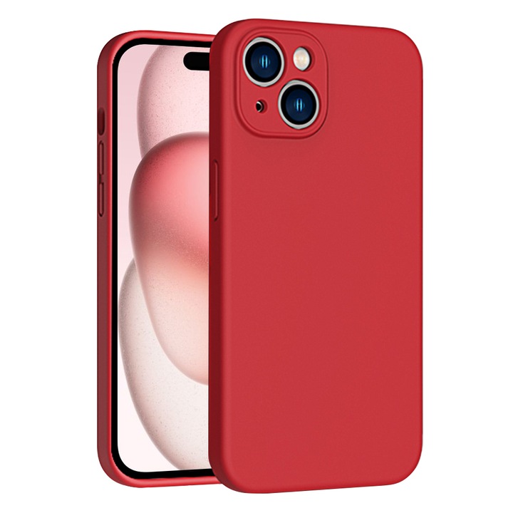 Кейс за iPhone15 Plus, jieshida, Силиконов, Червен