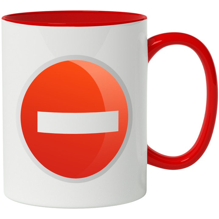 Cana Cu Semn, Cana Cu No Entry, Interzis, Cerc, Simbol, Multicolor 330 ml, Ceramica cu Maner Rosu