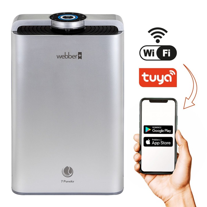 Webber légtisztító, AP9700, Wi-Fi, 8 szűrőszint, távirányító, ezüst