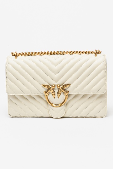 Pinko, Geanta crossbody de piele Love One Classic, Alb fildes