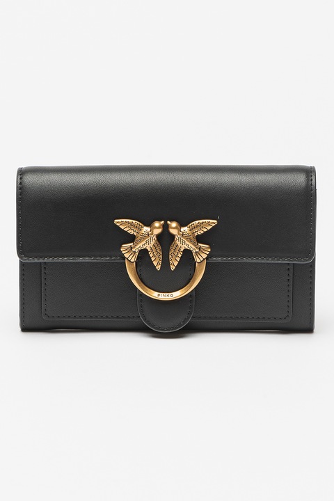 Pinko, Love One keresztpántos bőrtáska fémlogós rátéttel, Fekete