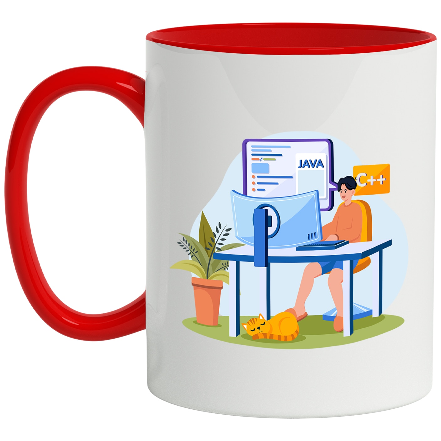 Чаша С Котка, Компютър, Програмиране, Java, C++, Многоцветна 330 ml ...