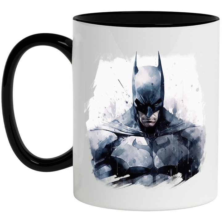 Cana Cu Batman, DC, Supereroi, Personaj, Costum, Liga Dreptatii, Multicolor 330 ml, Ceramica cu Maner Negru
