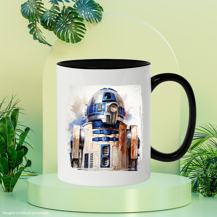 Cana Cu R2D2, Star Wars, Robot, Personaj, SF, Ilustratie, Multicolor 330 ml, Ceramica cu Maner Negru